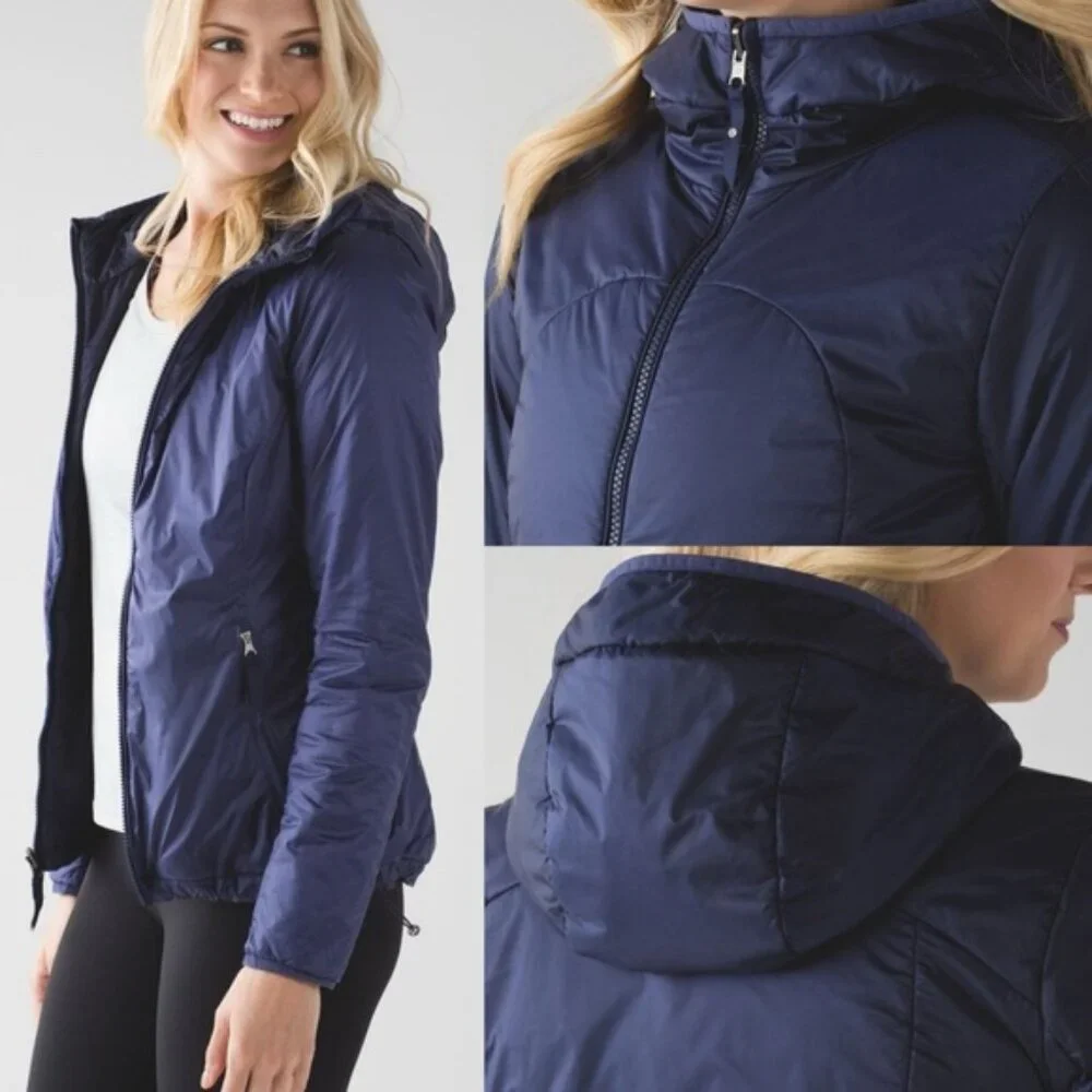 Lululemon Layer Up Jacket Indigo Blue Size 6 Puffer Reversible Lightweight Coat - Picture 2 of 16